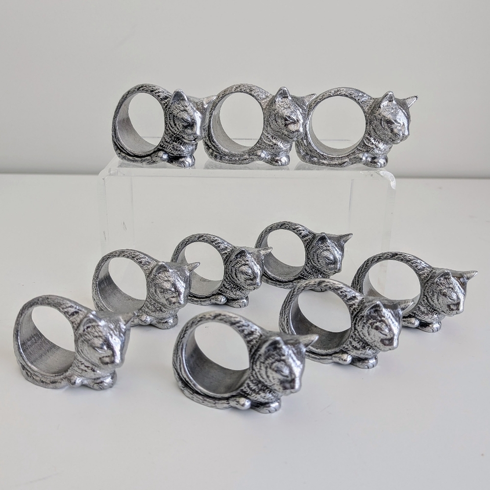 ARTHUR COURT Set of 10 Vtg Sleepy Kitten Cat Napkin Rings Kitty Cats Lover - Picture 14 of 15